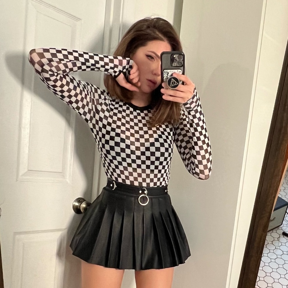 Dolls Kill - Current Mood - Why Bother Checkered Mesh w/ Thumb Holes - RARE FIND